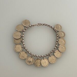 835 sterling silver Crown Coin Charm Bracelet
